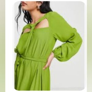 Aware green cut front long sleeves knee length casual party mini dress Sz M